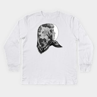 Girl in profile with printed scarf on her head Kids Long Sleeve T-Shirt